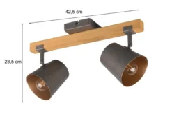 Deckenstrahler BELL 2-flammig Silber antik & Gold mit Holz, Breite 42,5cm