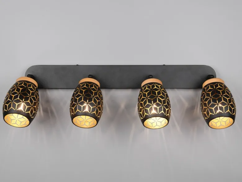 Deckenstrahler BIDAR Schwarz Gold 4-flammig mit Stanzmuster, Breite 74cm