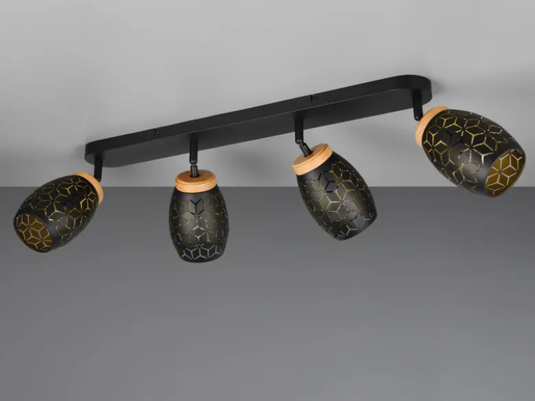 Deckenstrahler BIDAR Schwarz Gold 4-flammig mit Stanzmuster, Breite 74cm