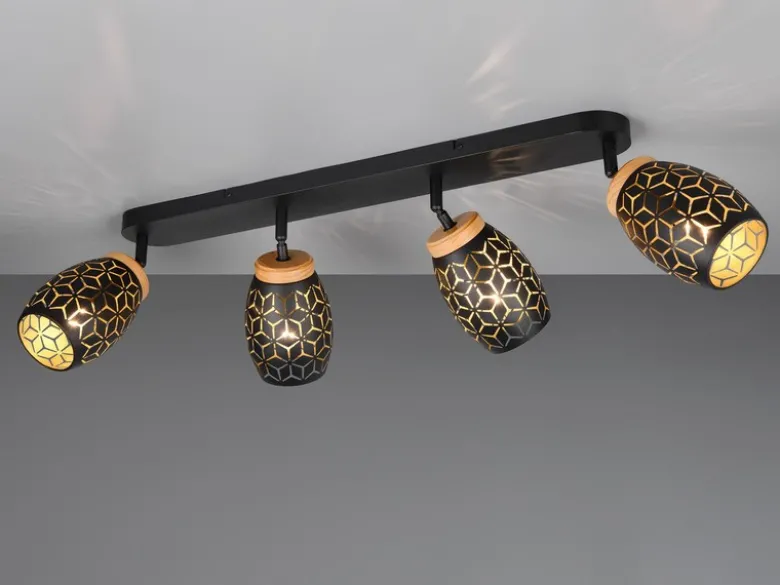 Deckenstrahler BIDAR Schwarz Gold 4-flammig mit Stanzmuster, Breite 74cm