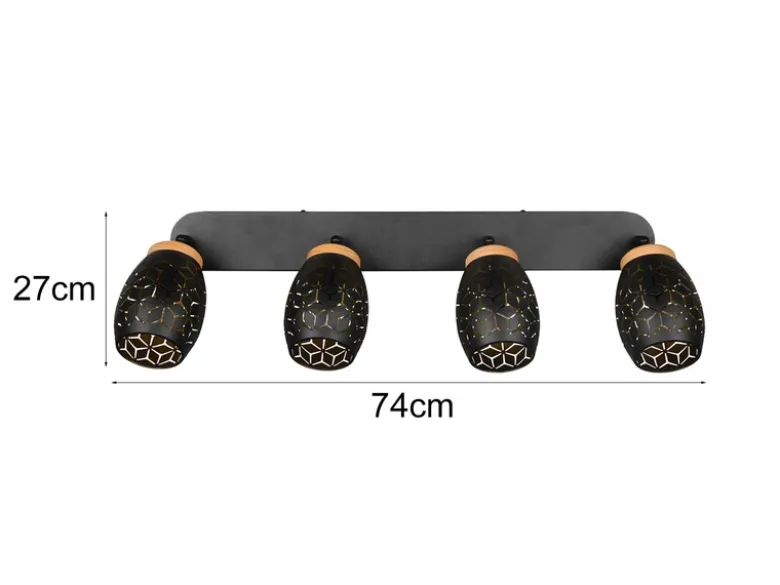 Deckenstrahler BIDAR Schwarz Gold 4-flammig mit Stanzmuster, Breite 74cm