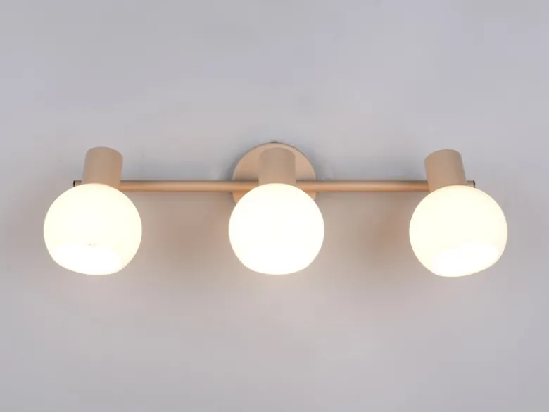 Deckenstrahler BOBA 3-flammig aus Metall in Beige mit Glasschirmen, Breite 45cm