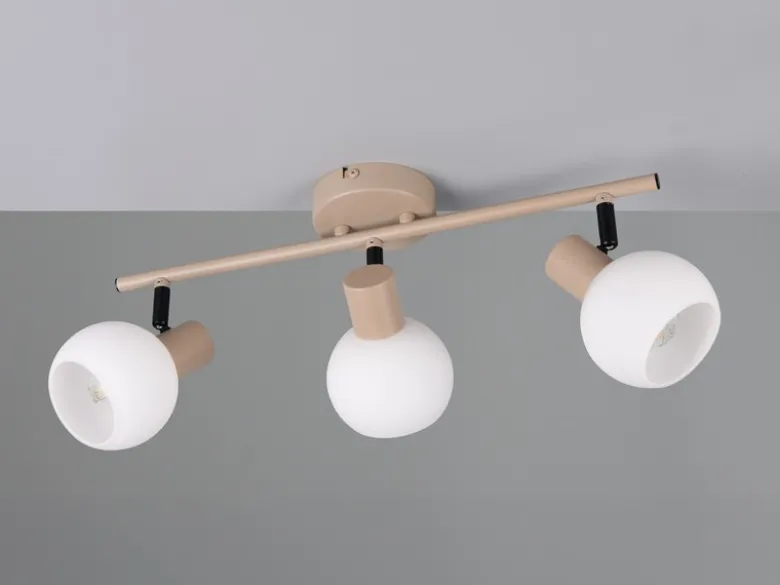 Deckenstrahler BOBA 3-flammig aus Metall in Beige mit Glasschirmen, Breite 45cm