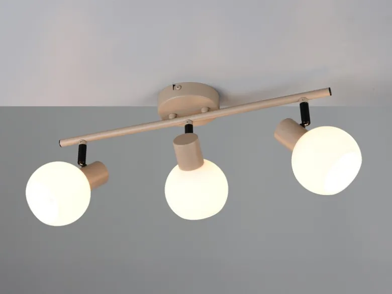 Deckenstrahler BOBA 3-flammig aus Metall in Beige mit Glasschirmen, Breite 45cm