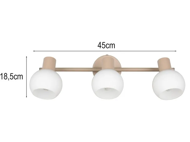 Deckenstrahler BOBA 3-flammig aus Metall in Beige mit Glasschirmen, Breite 45cm