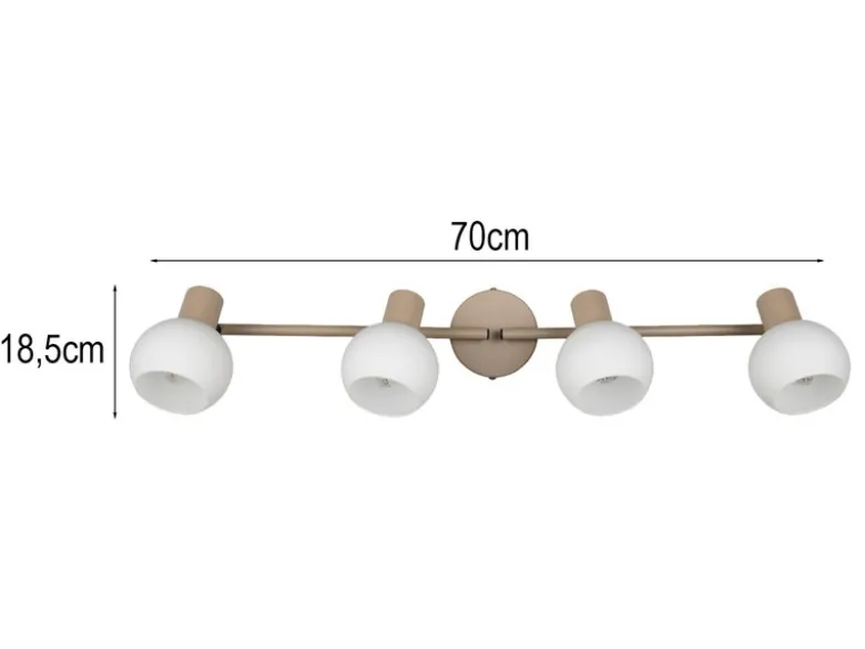 Deckenstrahler BOBA 4-flammig aus Metall in Beige mit Glasschirmen, Breite 70cm