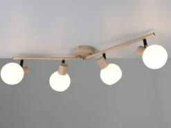 Deckenstrahler BOBA 4-flammig aus Metall in Beige mit Glasschirmen, Breite 70cm