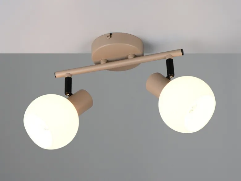 Deckenstrahler BOBA 2-flammig aus Metall in Beige mit Glasschirmen, Breite 25cm