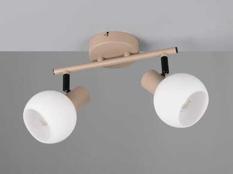 Deckenstrahler BOBA 2-flammig aus Metall in Beige mit Glasschirmen, Breite 25cm