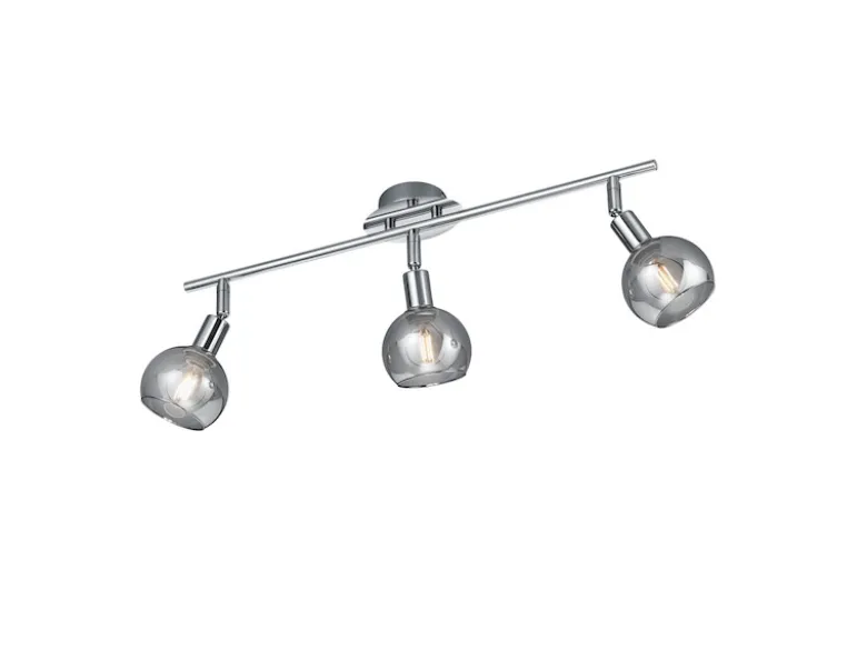 Deckenstrahler BREST 3-flammig Chrom mit Rauchglas, Breite 58cm