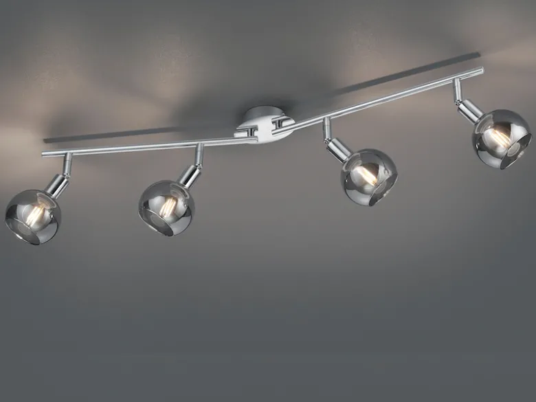 Deckenstrahler BREST 4-flammig Chrom mit Rauchglas, Breite 85cm