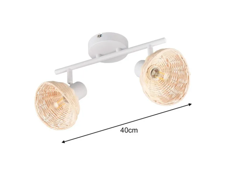 Deckenstrahler CALVI 2-flammig Weiß, Lampenschirme Rattan, Breite 40cm