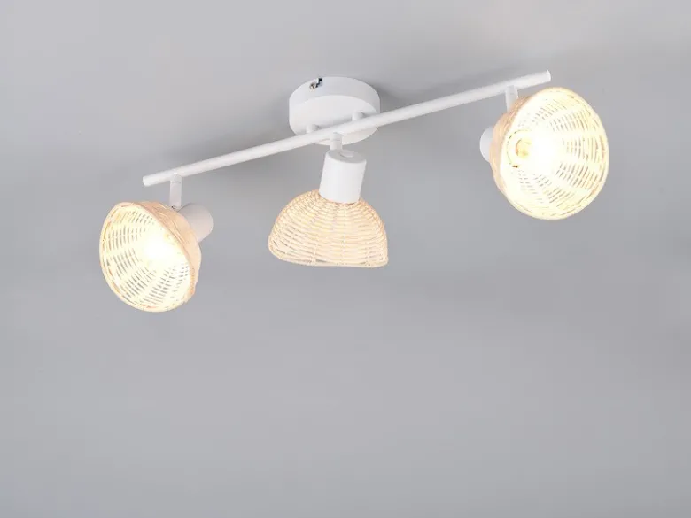 Deckenstrahler CALVI 3-flammig Weiß, Lampenschirme Rattan, Breite 59cm