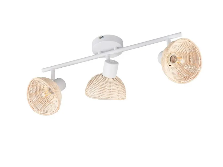 Deckenstrahler CALVI 3-flammig Weiß, Lampenschirme Rattan, Breite 59cm