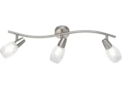 Deckenstrahler COLMAR 3-flammig Silber mit Dekorglas satiniert, Breite 56cm