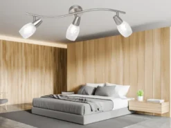 Deckenstrahler COLMAR 3-flammig Silber mit Dekorglas satiniert, Breite 56cm
