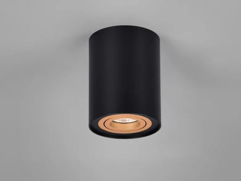 Deckenstrahler COOKIE Schwarz-Gold mit schwenkbarem GU10 Spot, Ø 9,6cm