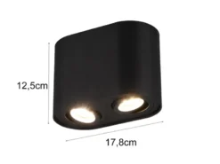 Deckenstrahler COOKIE Schwarz 2-flammig Spots schwenkbar, Breite 17cm