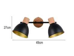 Deckenstrahler DELUME 2-flammig aus Metall in Schwarz/Gold & Holzoptik, B: 49cm