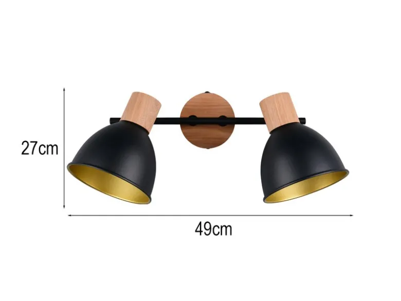 Deckenstrahler DELUME 2-flammig aus Metall in Schwarz/Gold & Holzoptik, B: 49cm