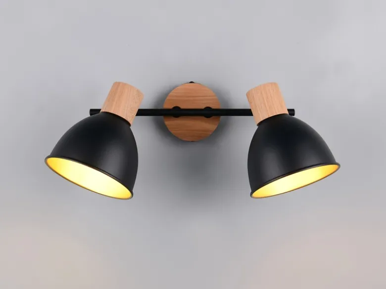 Deckenstrahler DELUME 2-flammig aus Metall in Schwarz/Gold & Holzoptik, B: 49cm