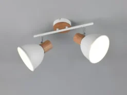Deckenstrahler DELUME 2-flammig aus Metall in Weiß & Holzoptik, Breite 49cm