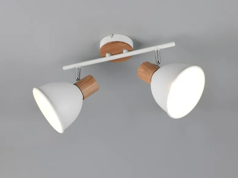 Deckenstrahler DELUME 2-flammig aus Metall in Weiß & Holzoptik, Breite 49cm
