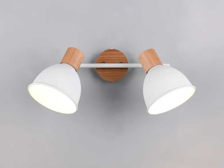 Deckenstrahler DELUME 2-flammig aus Metall in Weiß & Holzoptik, Breite 49cm
