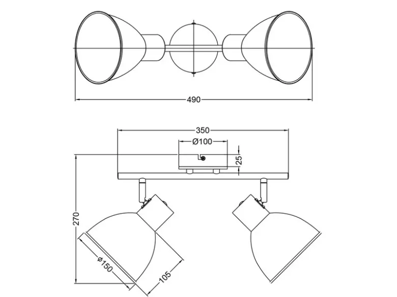 Deckenstrahler DELUME 2-flammig aus Metall in Weiß & Holzoptik, Breite 49cm