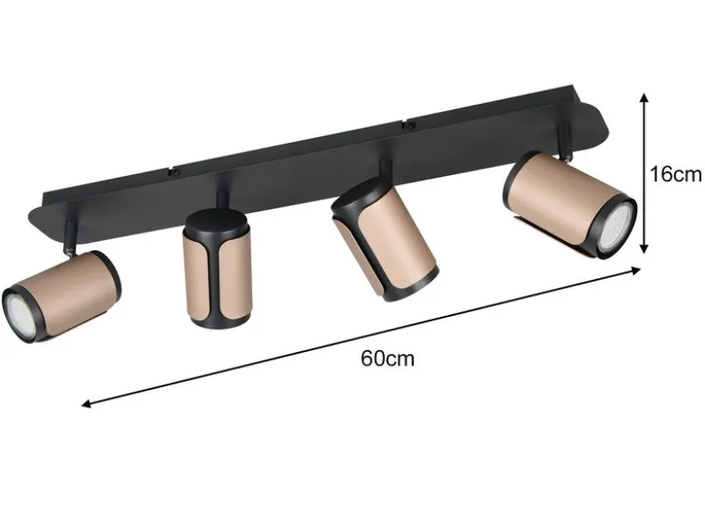 Deckenstrahler GILLAN 4-flammig Metall Schwarz / Coffee, Breite 60cm