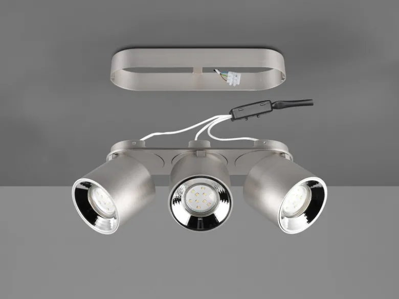 Deckenstrahler GUAYANA Silber 3 Spots schwenkbar, Breite 27cm