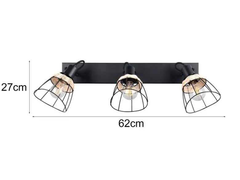 Deckenstrahler JEROME 3-flammig, Gitter & Rattan Schirme, Breite 62cm