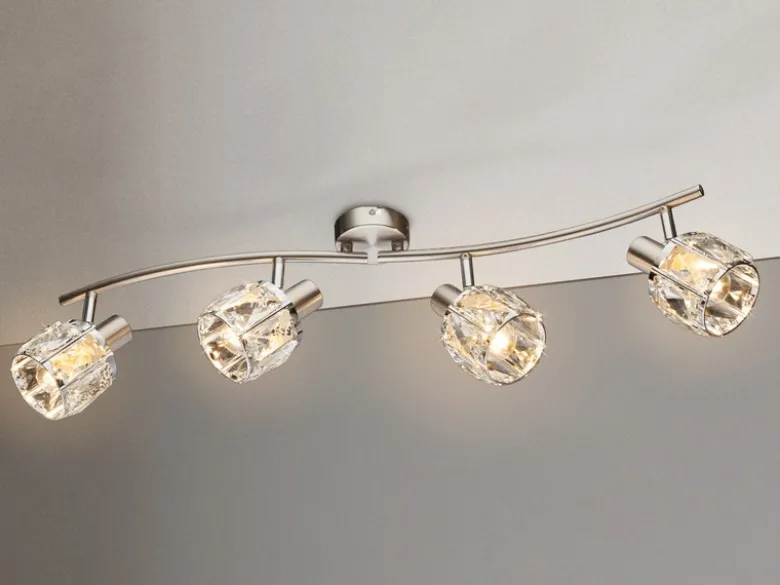 Deckenstrahler KRIS 4-flammig mit Glaskristallen Silber matt, Breite 70cm
