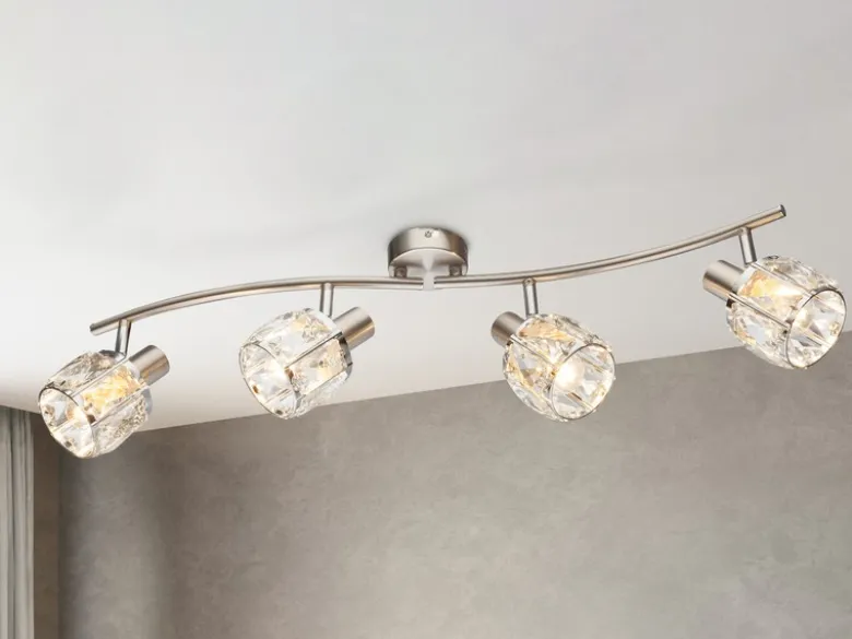 Deckenstrahler KRIS 4-flammig mit Glaskristallen Silber matt, Breite 70cm