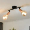 Deckenstrahler LAMEGO 2-flammig aus Metall in Schwarz & Holzoptik, Breite 35cm