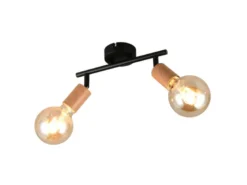 Deckenstrahler LAMEGO 2-flammig aus Metall in Schwarz & Holzoptik, Breite 35cm