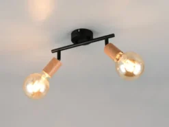 Deckenstrahler LAMEGO 2-flammig aus Metall in Schwarz & Holzoptik, Breite 35cm
