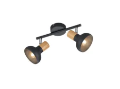 Deckenstrahler LATIKA aus Metall in Schwarz & Holzoptik, Breite 30cm