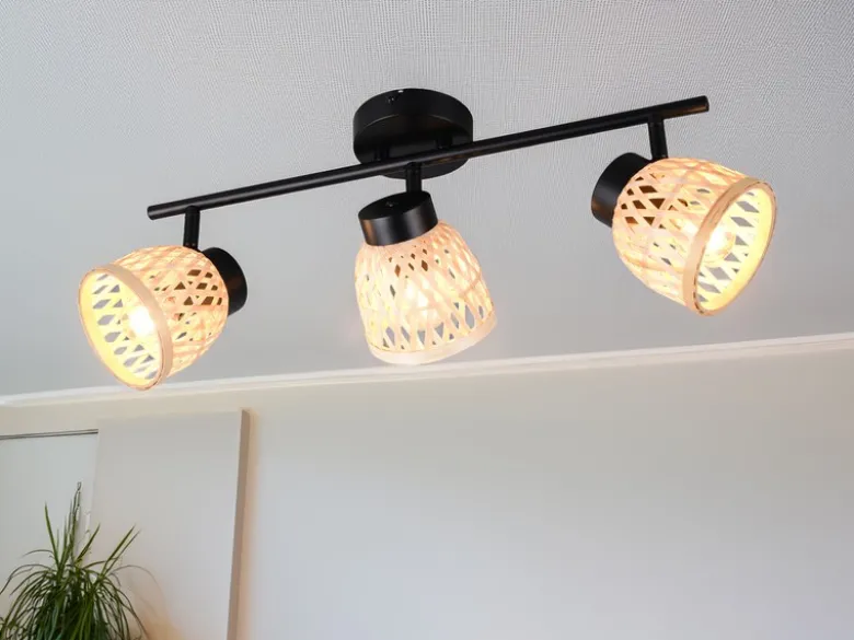 Deckenstrahler LAURENT 3-flammig mit Korb Lampenschirmen aus Bambus, Breite 60cm