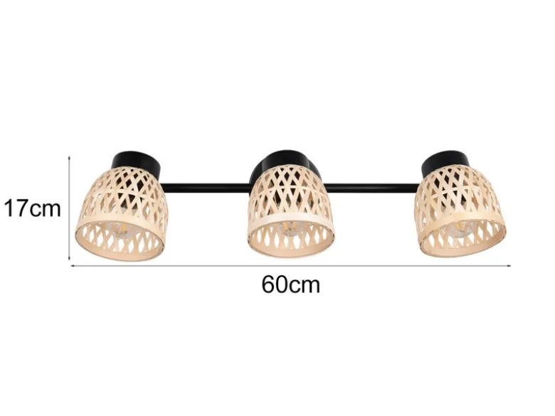 Deckenstrahler LAURENT 3-flammig mit Korb Lampenschirmen aus Bambus, Breite 60cm