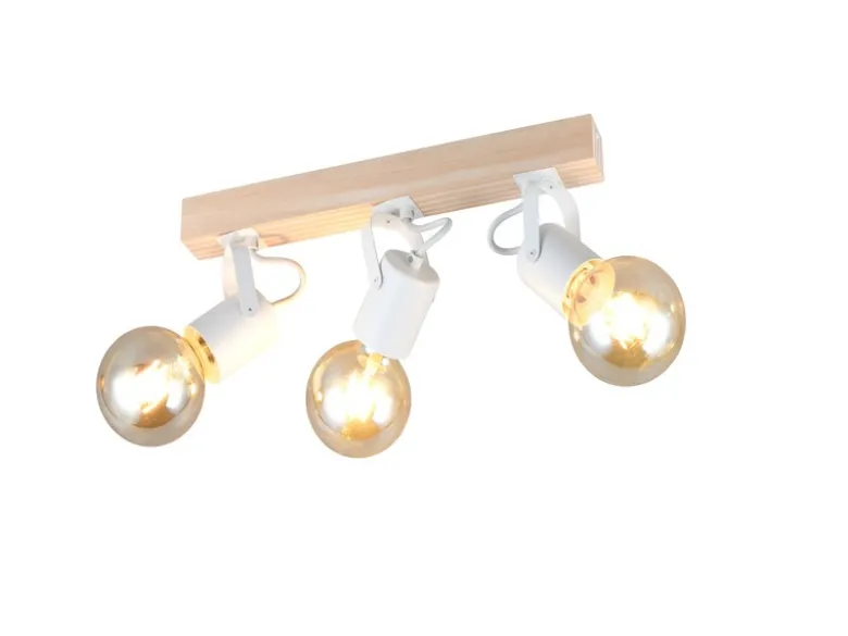 Deckenstrahler LYNAR 3-flammig aus Metall Weiß mit Naturholz, Breite 42cm