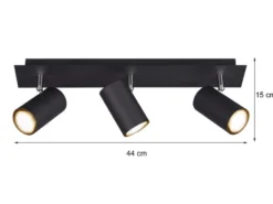 Deckenstrahler MARLEY Metall Schwarz mit 3 GU10 Spots schwenkbar, Breite 48cm