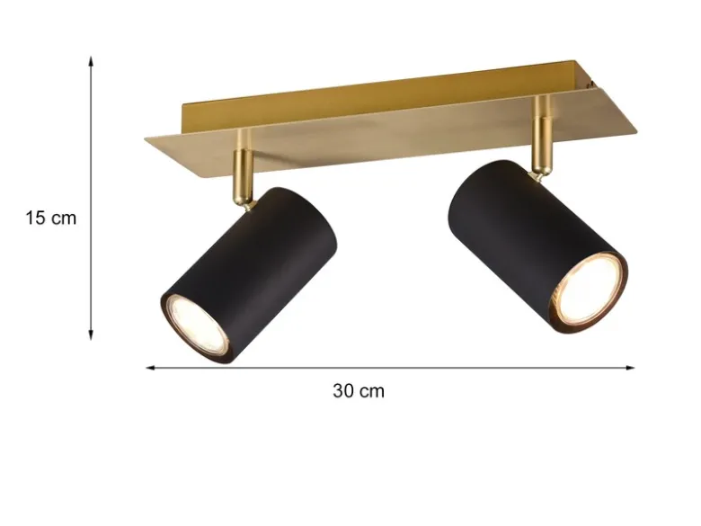 Deckenstrahler MARLEY Schwarz Gold 2-flammig, Breite 30cm