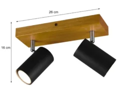 Deckenstrahler MARLEY Schwarz mit Holz 2-flammig, Breite 26cm