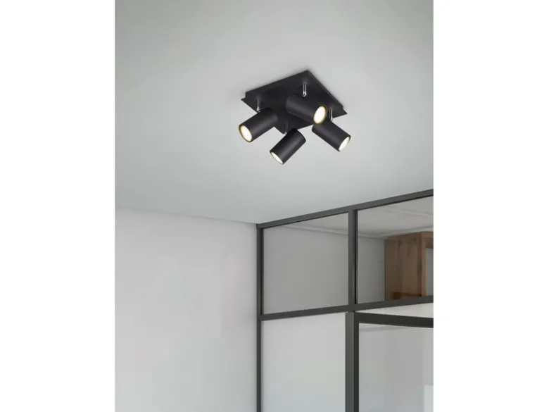 Deckenstrahler MARLEY Schwarz 4-flammig, Quadrat 24cm