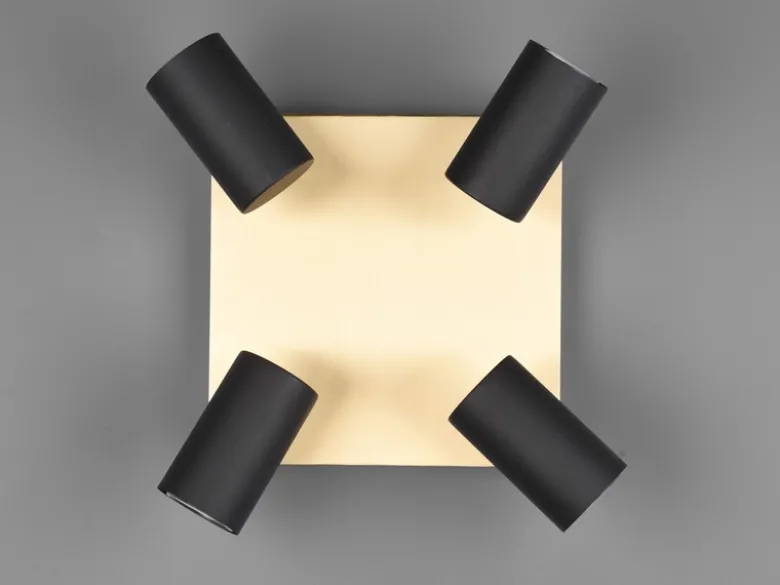 Deckenstrahler MARLEY Schwarz Gold 4-flammig, Quadrat 24cm