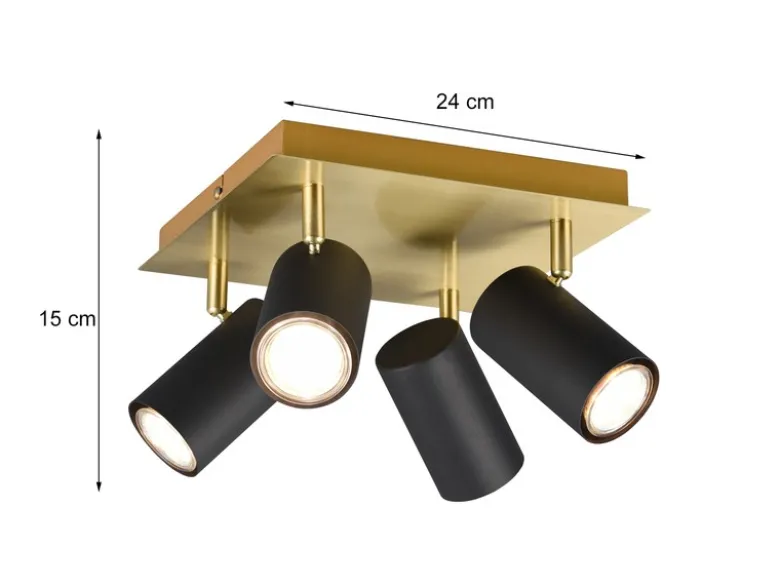 Deckenstrahler MARLEY Schwarz Gold 4-flammig, Quadrat 24cm
