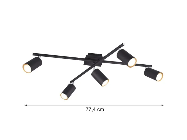 Deckenstrahler MARLEY Schwarz 5-flammig, verstellbare Spots, Breite 77,5cm