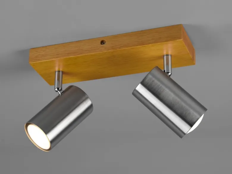 Deckenstrahler MARLEY Silber mit Holz 2-flammig, Breite 25cm