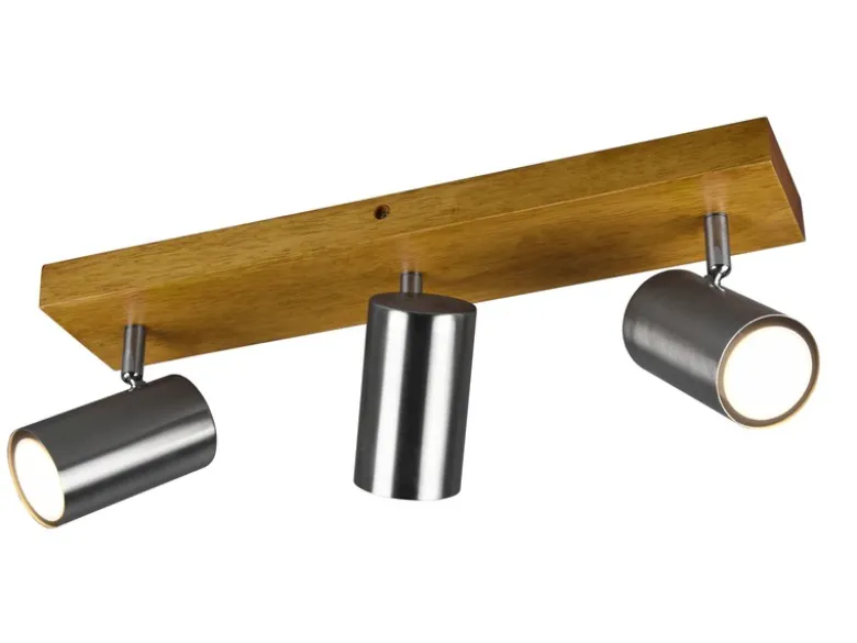 Deckenstrahler MARLEY Silber mit Holz 3-flammig, Breite 44cm